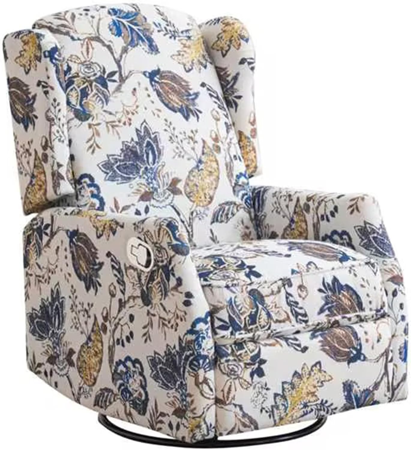 Swivel Rocker Recliner - Printed Modern Wingback Chair for Living Room, Nursery With Adjustable Backrest & Footrest, 360 Degree Swivel, Rocking, Blue Floral