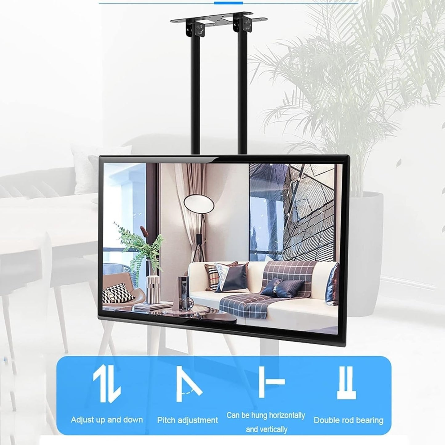Adjustable Ceiling TV Mount Bracket,2 Post Single Sn TV Mount,Tilt TV Mount for 40-80 Inch TVs,Ceiling Mount, Max 600x400mm,0.84,1.4m