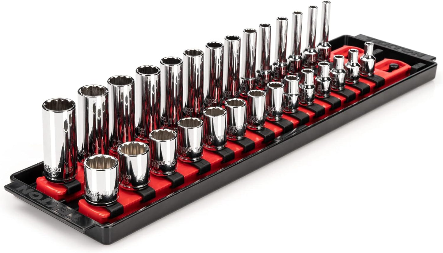 TEKTON 1/4 Inch Drive 12-Point Socket Set with Rails and Tray, 22-Piece (5/32-9/16 in.) | SHD90213
