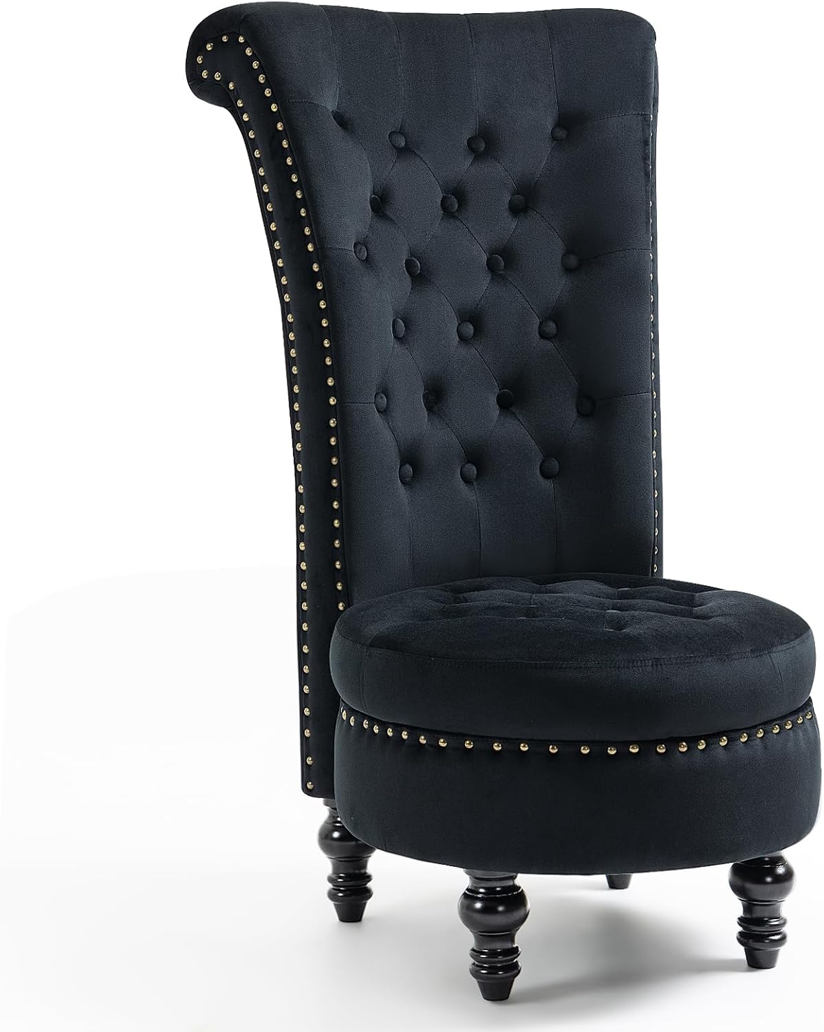 AVAWING High Back Throne Chair Set of 2, Velvet Royal Accent Chair with Button-Tufted Back,Armless Gothic Chair w/Storage, Nailhead Trim Design & Rubber Wood Legs for Living Room & Bedroom, White