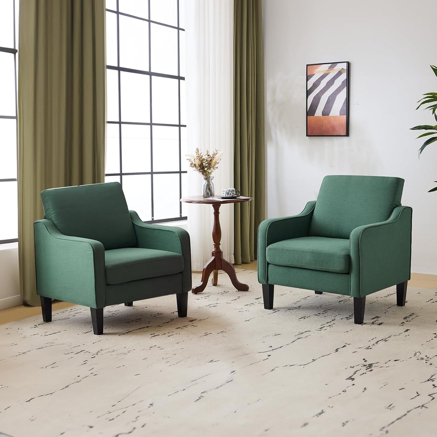 VINGLI Accent Chairs Set of 2 Living Room Chairs Light Brown Reading Chair for Bedroom Scooped Arm Chair Mid Century Modern Accent Chairs Upholstered Comfy Chair for Apartment, Waiting Room