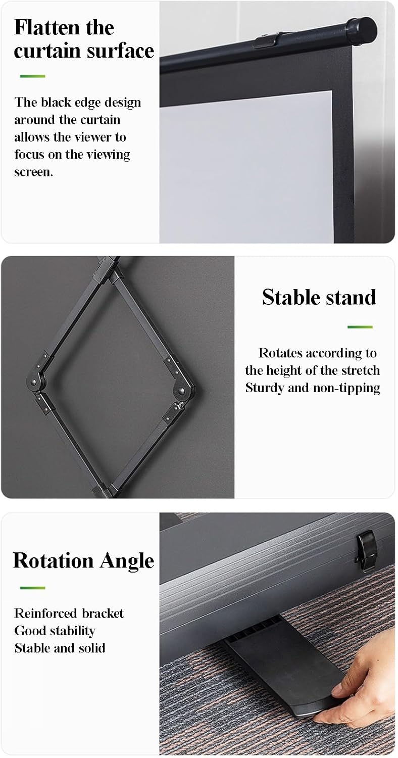 60/72/80 Inch Manual Pull Up Projector Screen 16:9 Floor Standing Projector Screens with Stand, Portable and Retractable Video Projection Screen for Indoor Outdoor(72in/16:9)