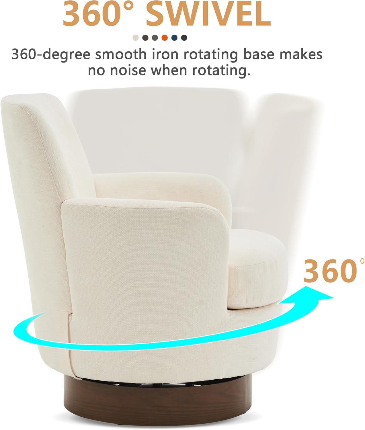 Swivel Barrel Chair Set of 2, Linen Modern Swivel Accent Chairs Armchair with Gold Stainless Steel Base, Reading Chair for Bedroom Comfy Round Barrel Chair for Living Room, Beige