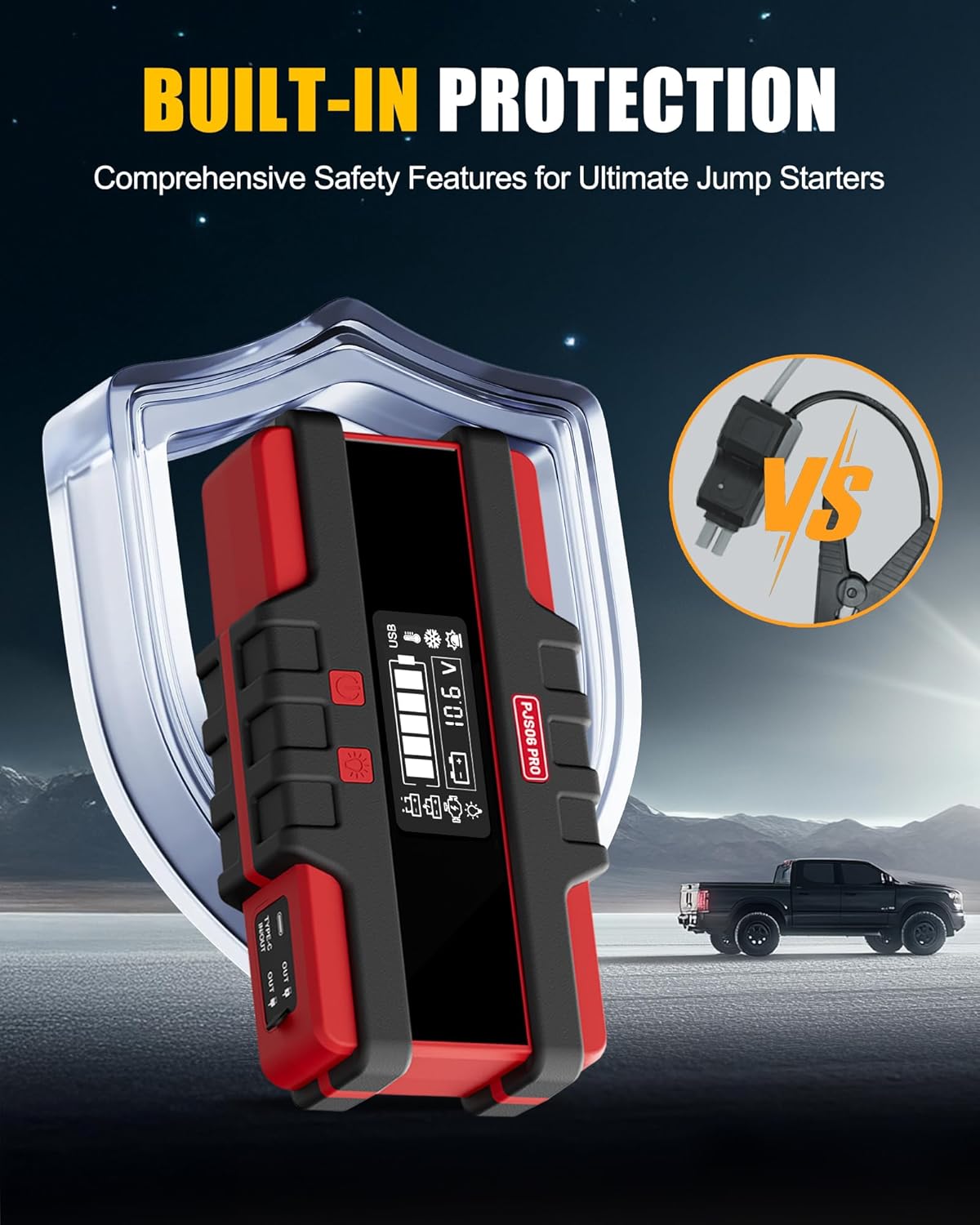 6000A Car Jump Starter (All Gas & 12L Diesel), 74Wh Portable Power Bank with 40W Fast Charge, Smart LCD Display, Red Warning Light
