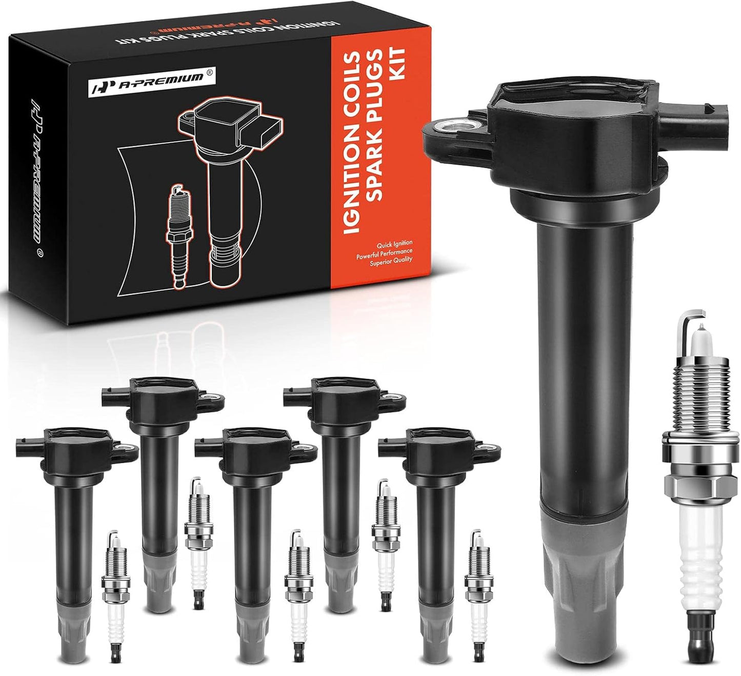 A-Premium Set of 6 (Red) Ignition Coil Pack Iridium Spark Plug Compatible with Chrysler 300 2006-2010, Sebring 2006-2010, Town & Country 2008-2010 & Dodge Avenger 2008-2010