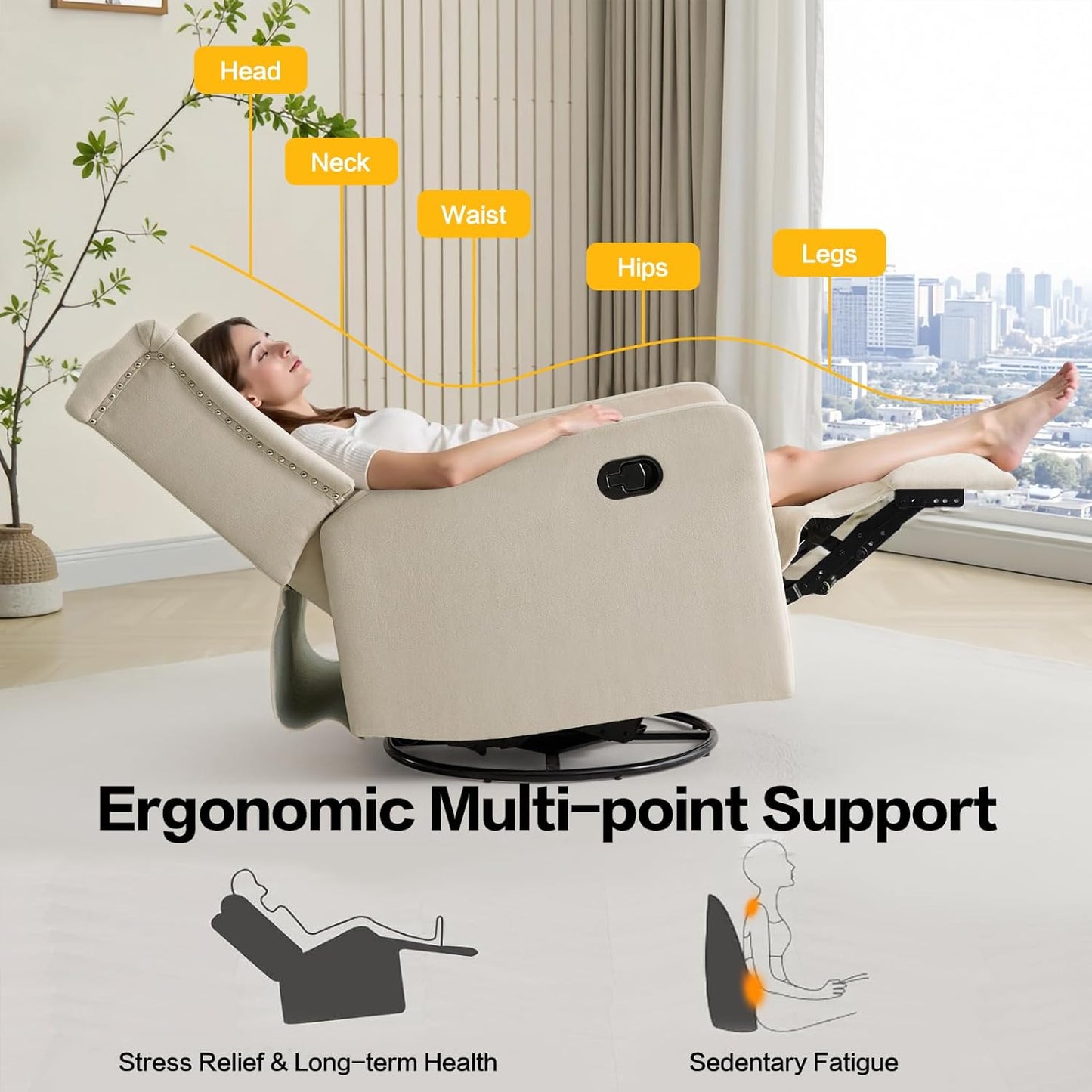 ABAKAN Swivel Rocker Recliner Chair, 360 Degree Nursery Rocking Recliner, Linen Glider Chair with Button Tufted Wingback Chair, for Living Room, Bedroom,Ash Beige