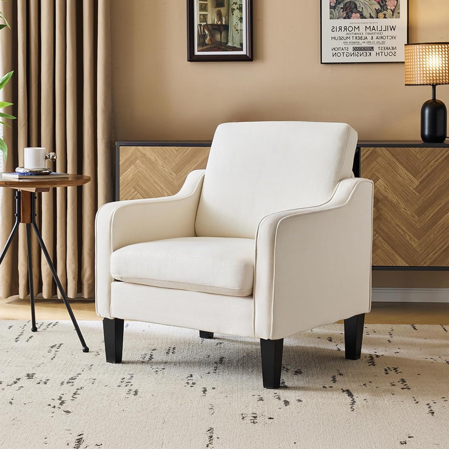 VINGLI Accent Chairs Set of 2 Living Room Chairs Light Brown Reading Chair for Bedroom Scooped Arm Chair Mid Century Modern Accent Chairs Upholstered Comfy Chair for Apartment, Waiting Room