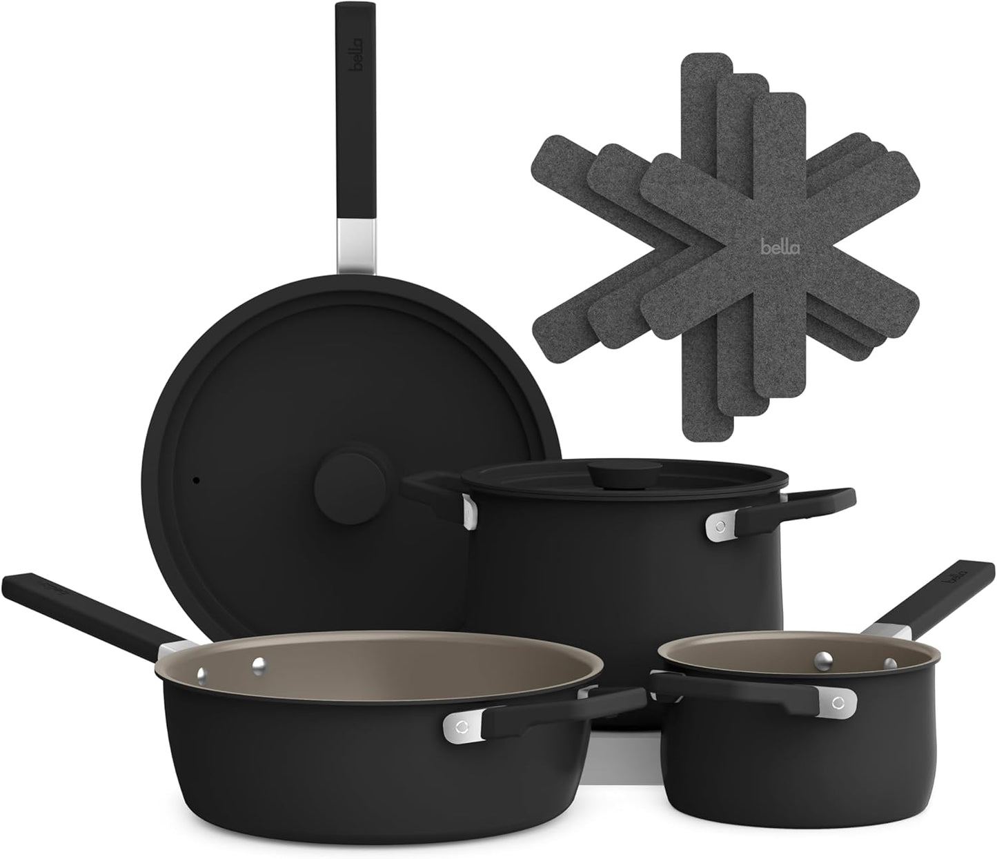 bella 9 Piece Ceramic Nonstick Cookware Set, Fits-anywhere™ Kitchenware w EverGood™ Coating, Dishwasher & Oven Safe, All Stovetops Compatible, Stackable Design, Cool Touch Handles, Surf