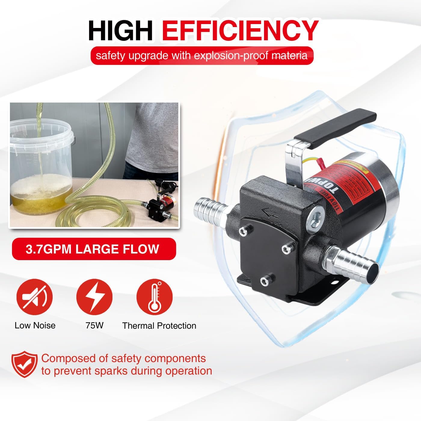 TOPWAY 110V AC Gasoline Fuel Pump 3.7GPM Self-priming Oil Transfer Pump With Handle, Reversible Pumping, Overheat Protection, Explosion-Proof, for Gasoline Fuel Diesel Kerosene Removal