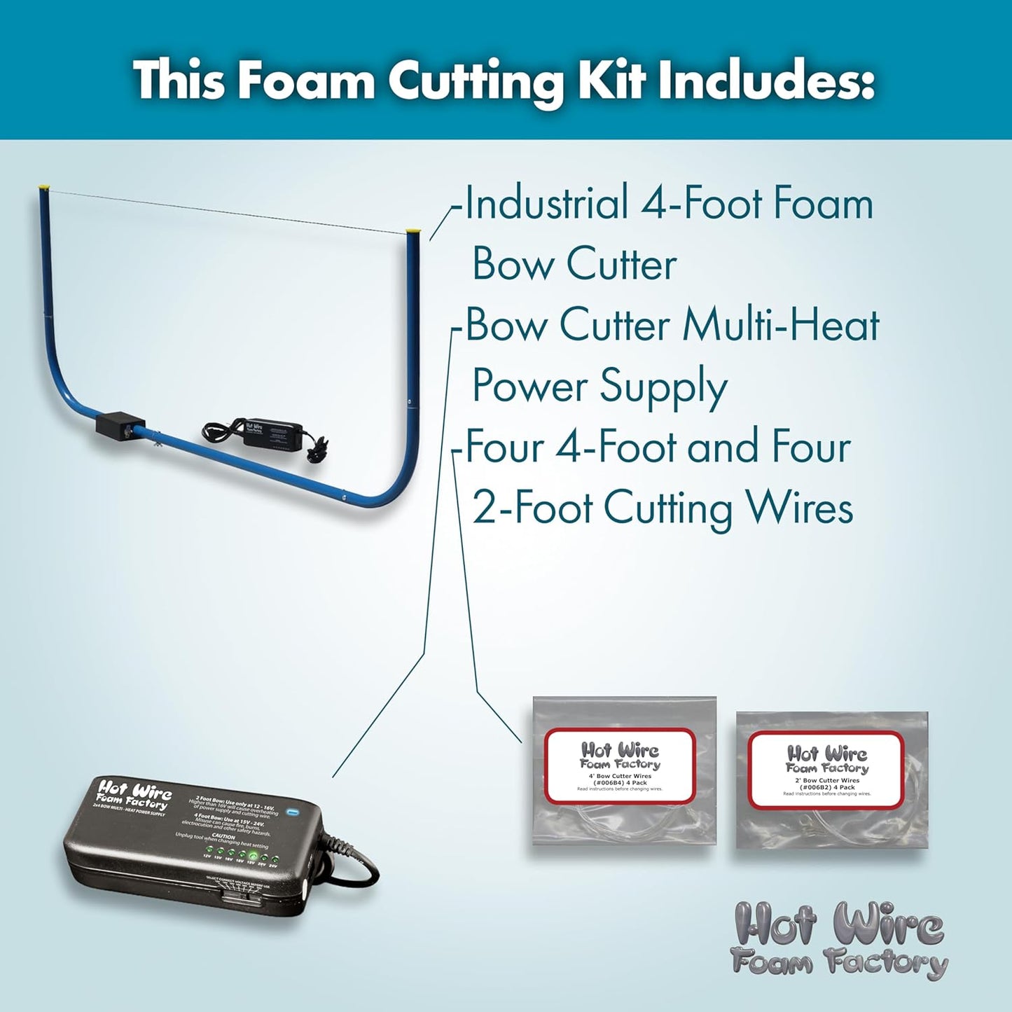 4ft Heavy-Duty Compound Foam Bow Cutter Kit | Adjustable Heat Settings | For Styrofoam, Polystyrene, EPS, XPS, EIFS | Made in the USA