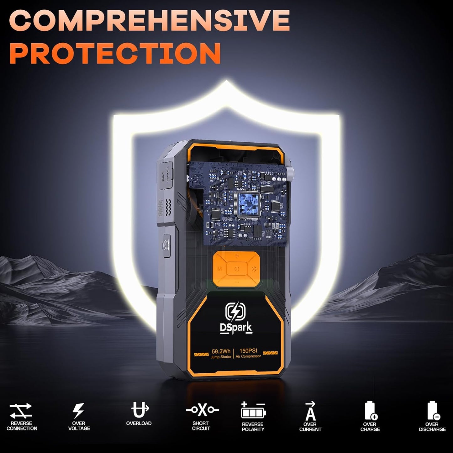 B31 2000A Jump Starter with 150PSI Air Compressor,Jump Starter Battery Pack for Up to 7.0L Gas and 6.5L Diesel Engines,12V Portable Jump with Quick Charge LED Flashlight Compact Storage Case