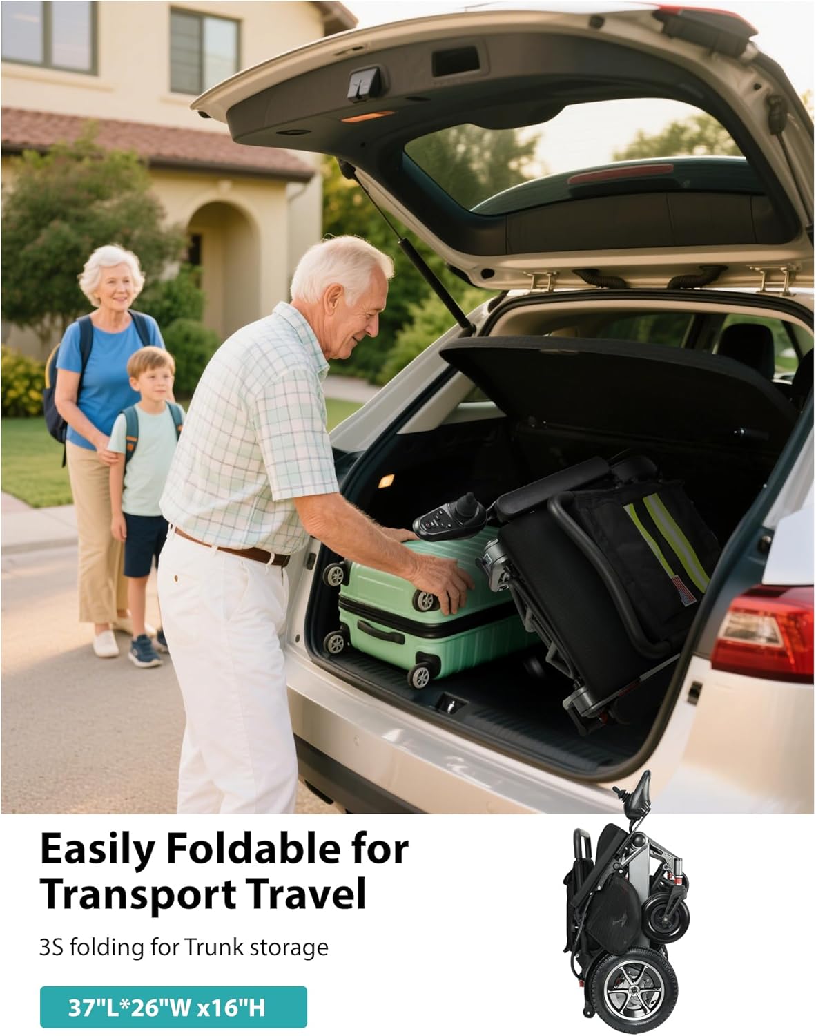 30 Miles Range Electric Wheelchairs for Adults, 500W All Terrain Mobility Electric Wheelchair, Lightweight Foldable Power Motorized Wheelchair for Seniors, 400 lbs Capacity
