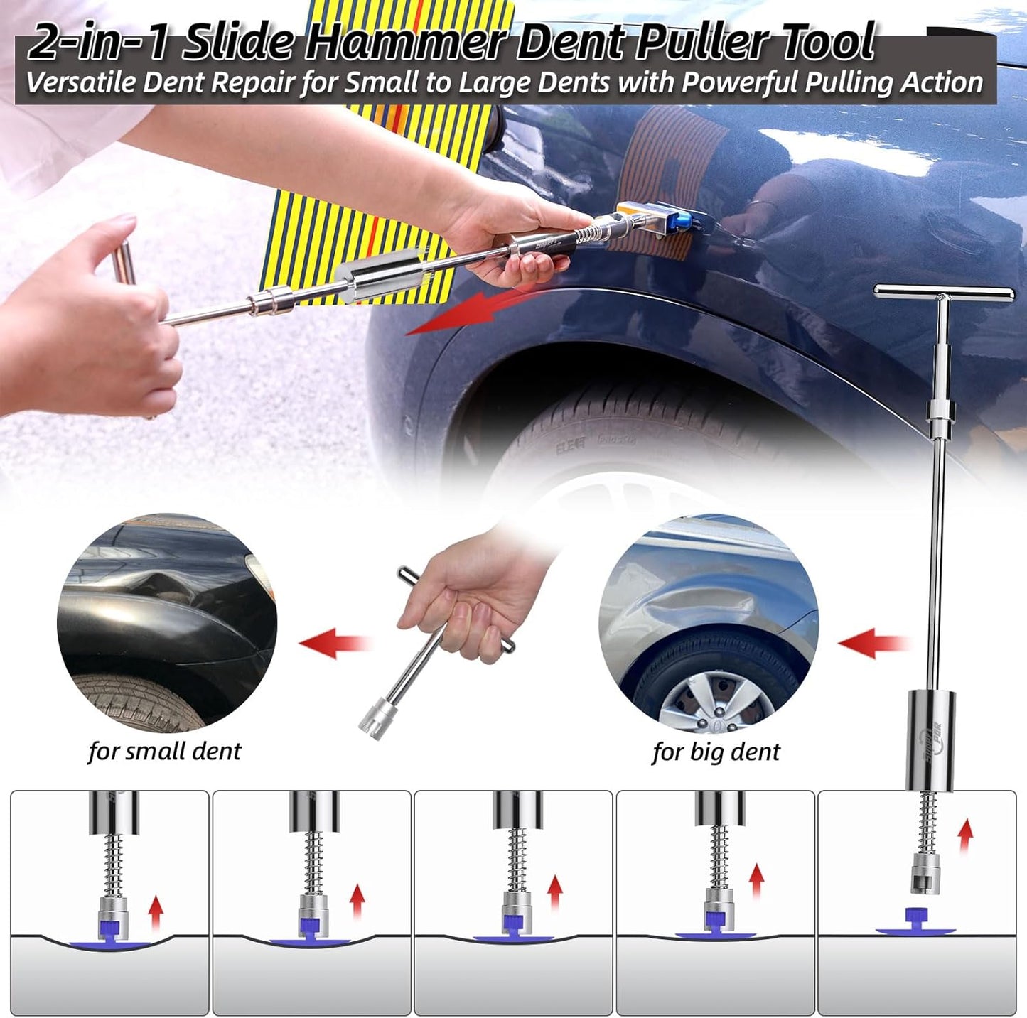Super PDR 94PCS Car Dent Puller Kit Paintless Dent Removal Tools PDR Kit Auto Body Repair Suction Puller Dent Repair Kit for Cars Body Repair Tools with Dent Lifter, Bridge Puller, Slide Hammer