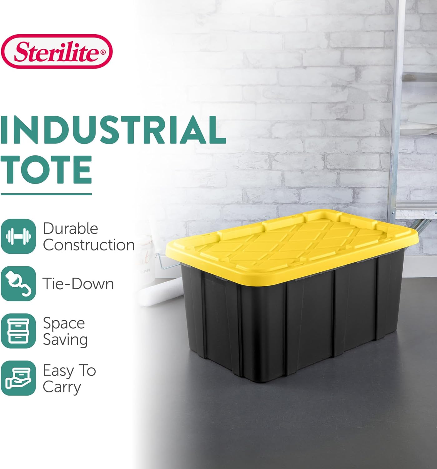 Sterilite 6-Pack Industrial Tote, Plastic Storage Container Bins with Lids, 17 Gallon - Heavy-Duty Organizing Containers for Closet, Bathroom, and Office