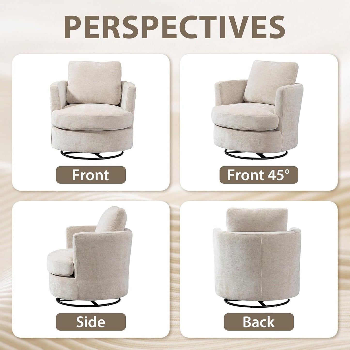 Aoiy & Wifon 31.9" W Swivel Accent Chair, 360 Degree Modern Living Room Chair, Swivel Barrel Chairs for Living Room/Bedroom, Chenille,Beige, 2PACK