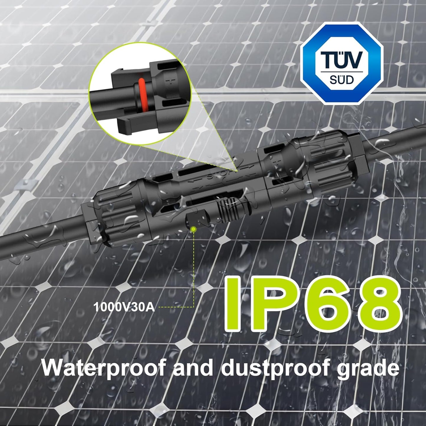 50Ft 10AWG Solar Cable Extension with Protection Cover, Solar Wire with Tool-Free Solar Connectors, IP68 Waterproof PV Cable, Solar Panel Extension Cable 10Gauge for Home Boat RV Solar Panels(50ft)