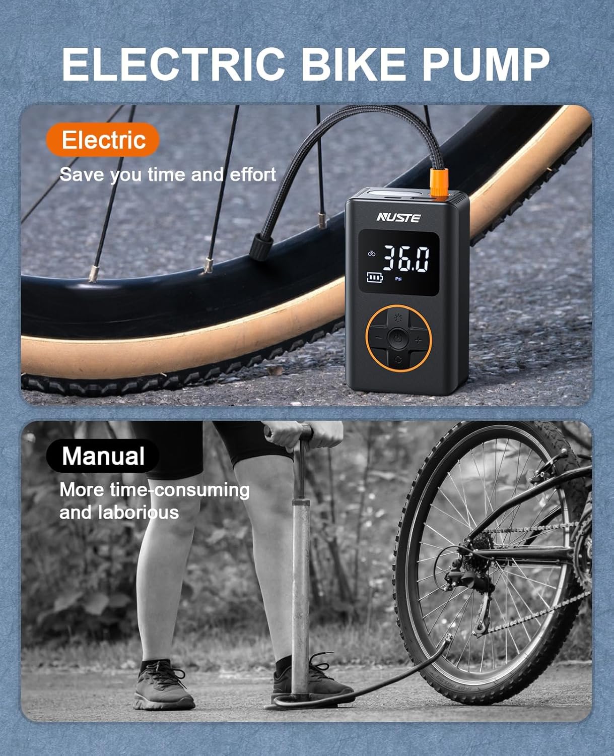 Tire Inflator Portable Air Compressor with Upgrade Dual Screen, 150 PSI Cordless Air Pump for Car, Bicycle, Motorcycle Tires & Balls, Electric Bike Tire Pump with Pressure Gauge, LED Light