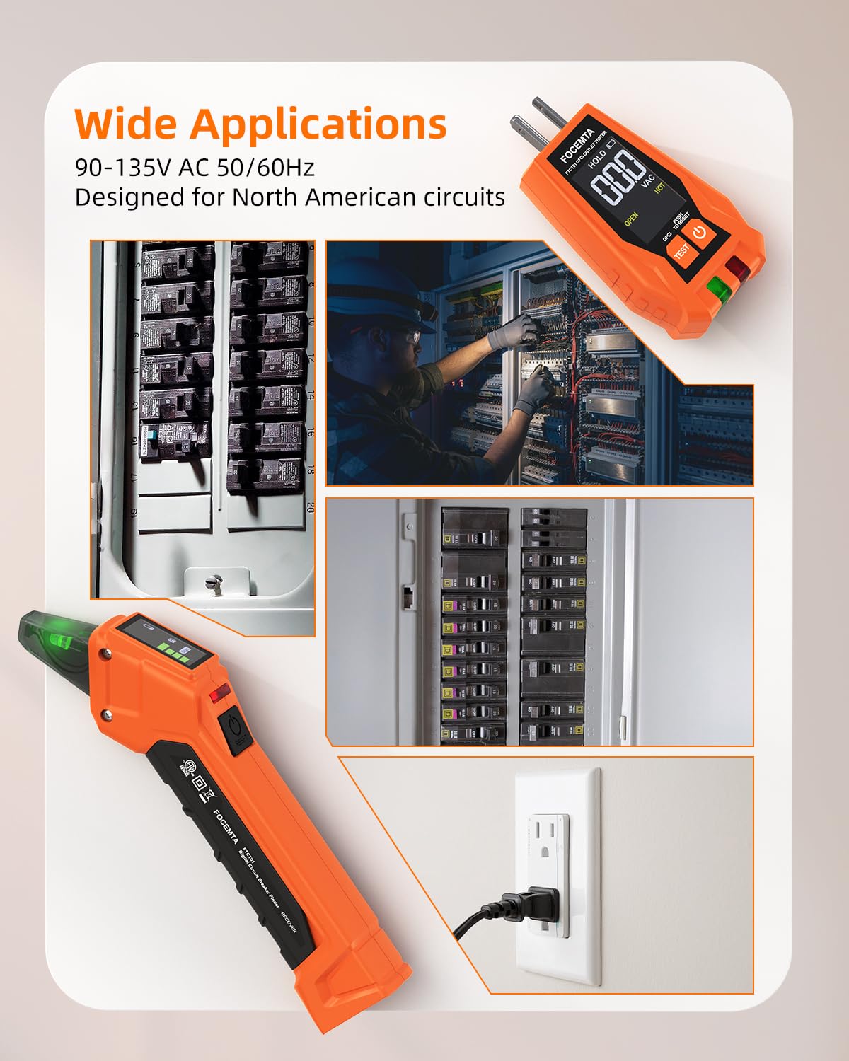 Circuit Breaker Finder & GFCI Outlet Tester with Digital LCD Display, 90-135V Electrical Circuit Tracer Tool for Electricians/DIY – Lightweight (Includes Batteries & Carrying Case)