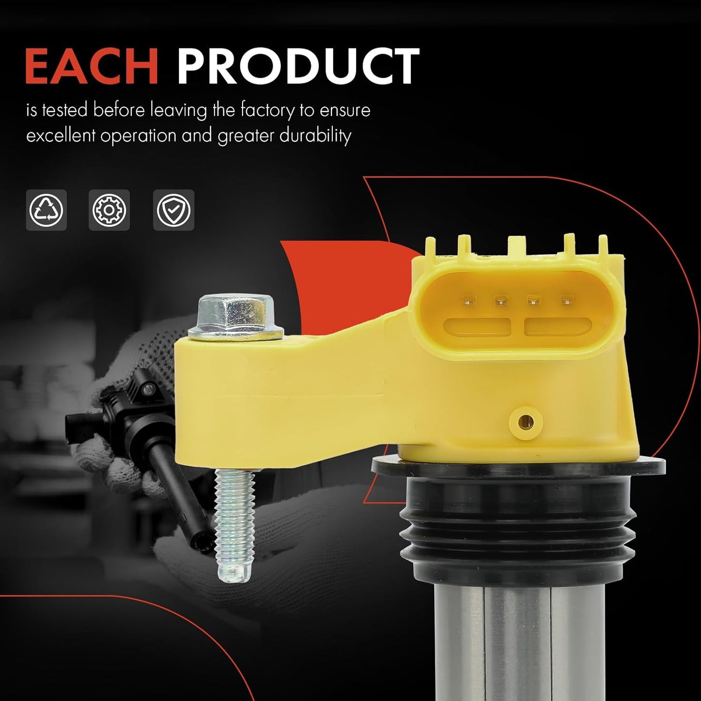 A-Premium (Yellow) Engine Ignition Coil Pack Compatible with Chevrolet Equinox, Malibu, Impala, Camaro, Colorado & GMC Terrain, Acadia & Buick Enclave & Cadillac SRX & Suzuki Grand Vitara, 6-PC Set