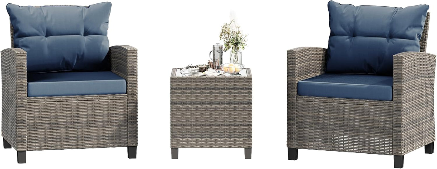 Shintenchi 3 Pieces Patio Furniture Set 3 Pieces PE Rattan Wicker Chairs with Table Outdoor Furniture for Backyard/Garden/Poolside/Outdoor Restaurant Brown Rattan with White Cushion
