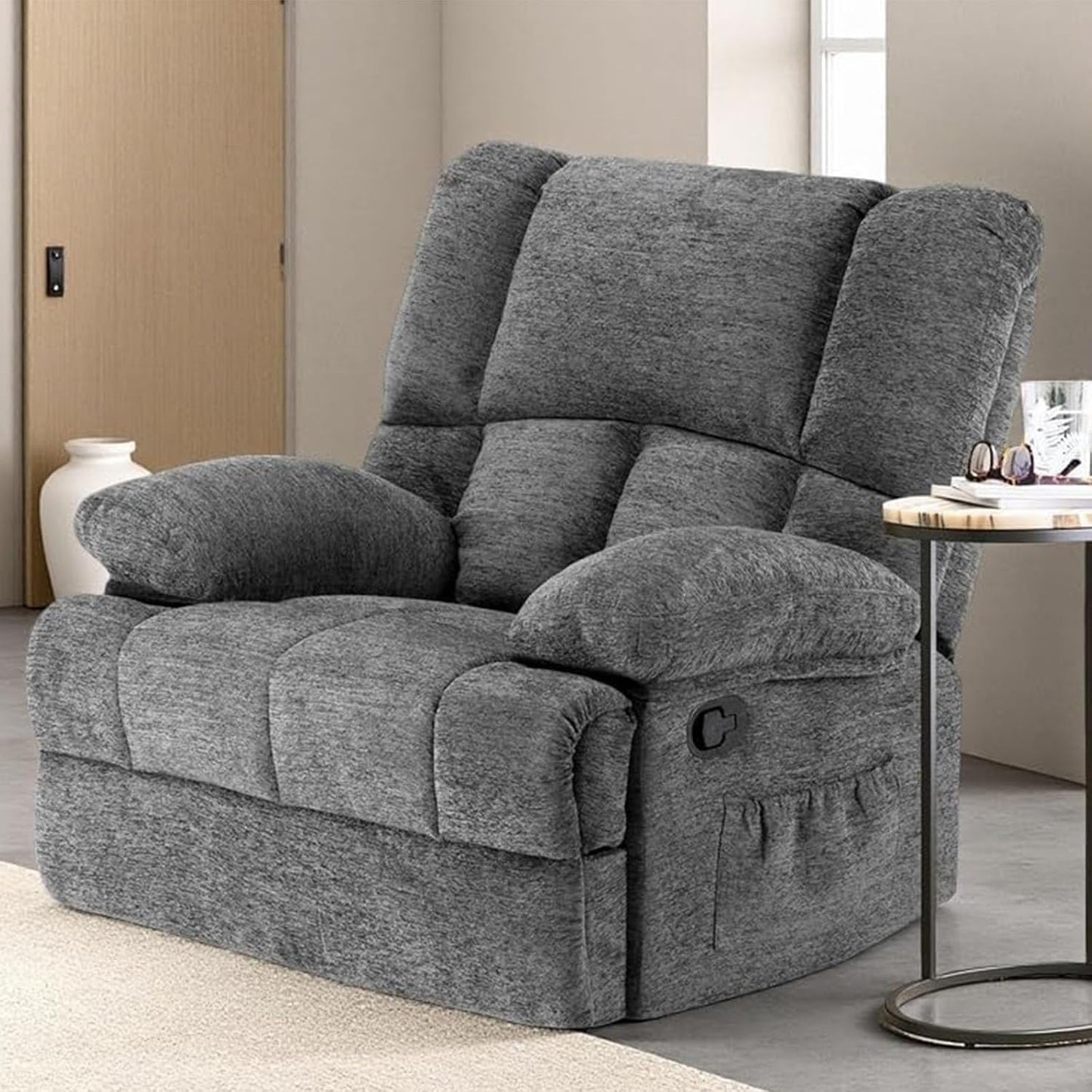 Swivel Rocker Recliner with 360 Degree Swivel, Small Recliners with 30 Degree, 90-150 Degree Angle, Faux Leather Lift Chair for Home Theater Seating, Adults, Living Room, Bedroom, Black