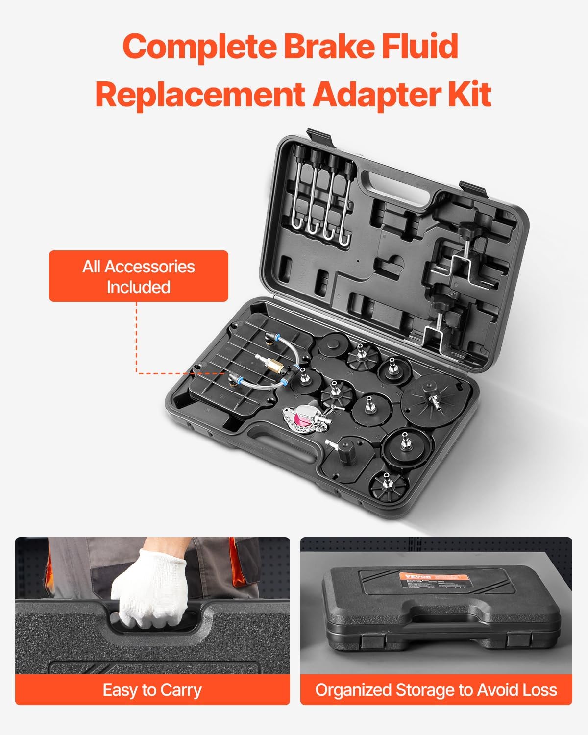 VEVOR Brake Master Bleeder Kit, 12 Pcs, Professional Brake Bleeder Adapter Set with Complete Kit & Handle, Durable Brake Bleeder Adapter for Brake Fluid Filling Fit for Most New & Old Vehicles