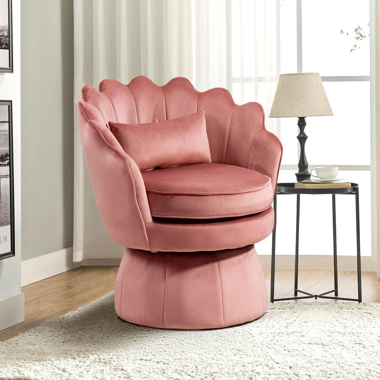 Swivel Barrel Chairs Set of 2, Small Accent Armchair, Navy Blue Velvet Upholstered, Mid-Century Modern Style, for Living Room/Bedroom/Waiting Room, for Relaxing & Reading, Pillow Included