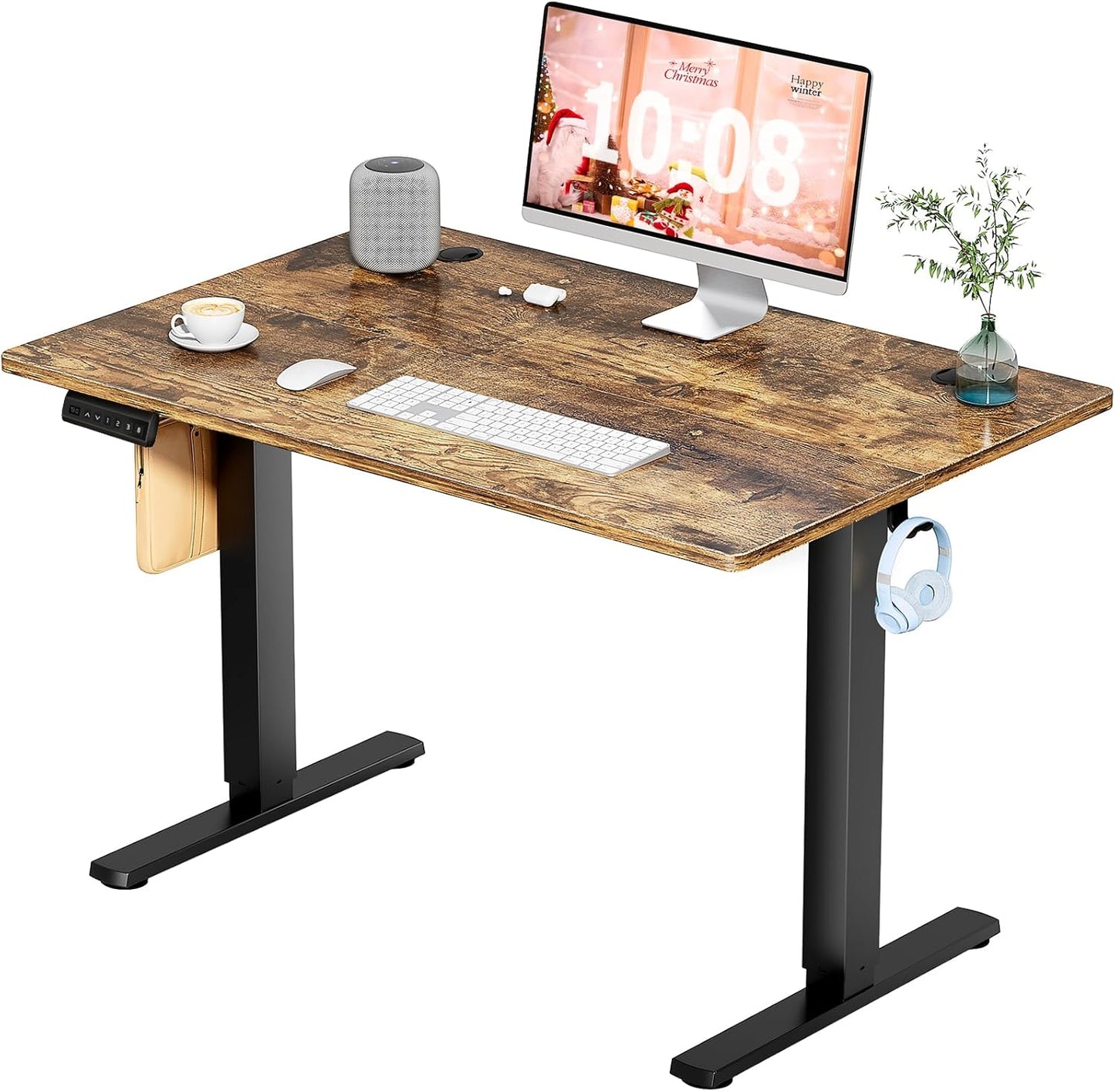 Sweetcrispy Standing Desk - 40 in Electric Standing Desk with Whole-Piece Desktop Board, Height Adjustable Stand Up Desk for Home Office, Sit Stand Computer Rising Desk, Rustic Brown(2 Packages)