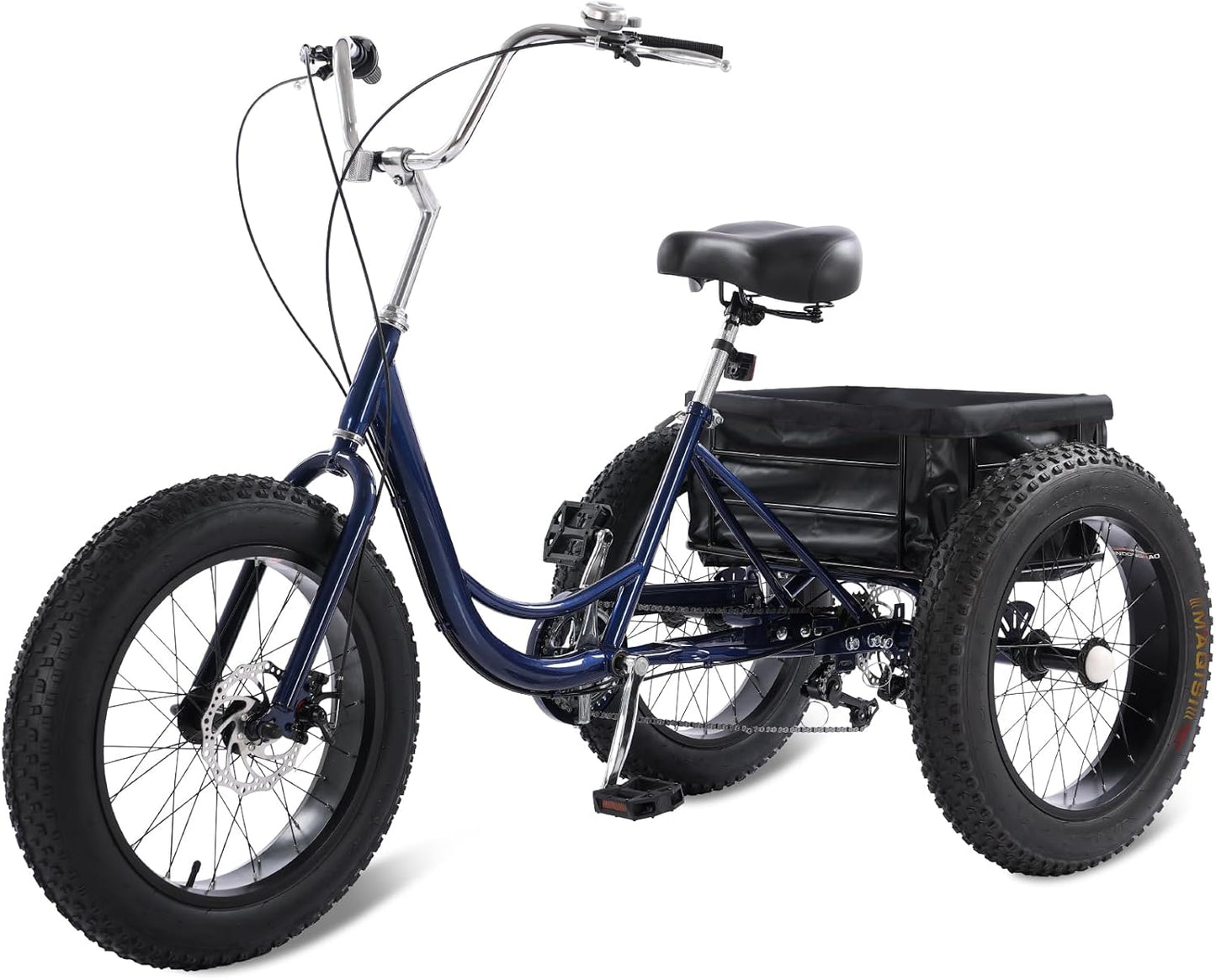 Adult Tricycle with 7-Speed Gear & 4" Fat Tires - Heavy Duty 450lbs Capacity 3 Wheel Bike for Adults/Seniors, Front/Rear Disc Brakes & Storage Basket