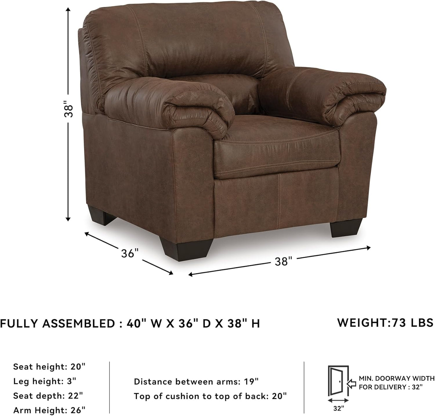 Signature Design by Ashley Bladen Faux Leather Plush Oversized Chair, Brown