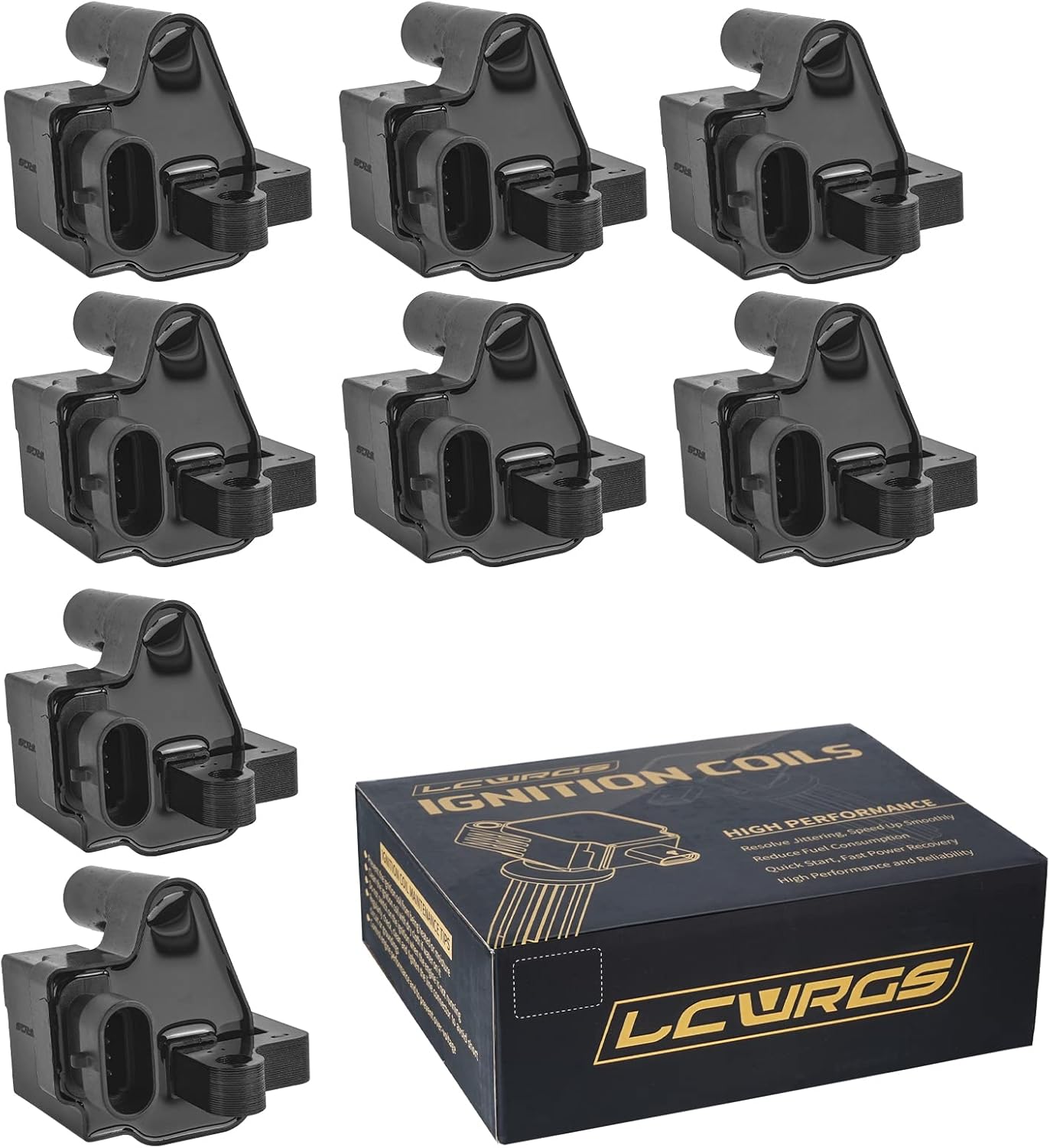Set of 8 Square Ignition Coil Pack for Chevy Silverado Avalanche Suburban Tahoe Express GMC Sierra Yukon 1500 2500 Escalade 2000 2001 2002 2003 2004 2005 2006 2007 4.8 5.3 6.0 Coils UF271 D581