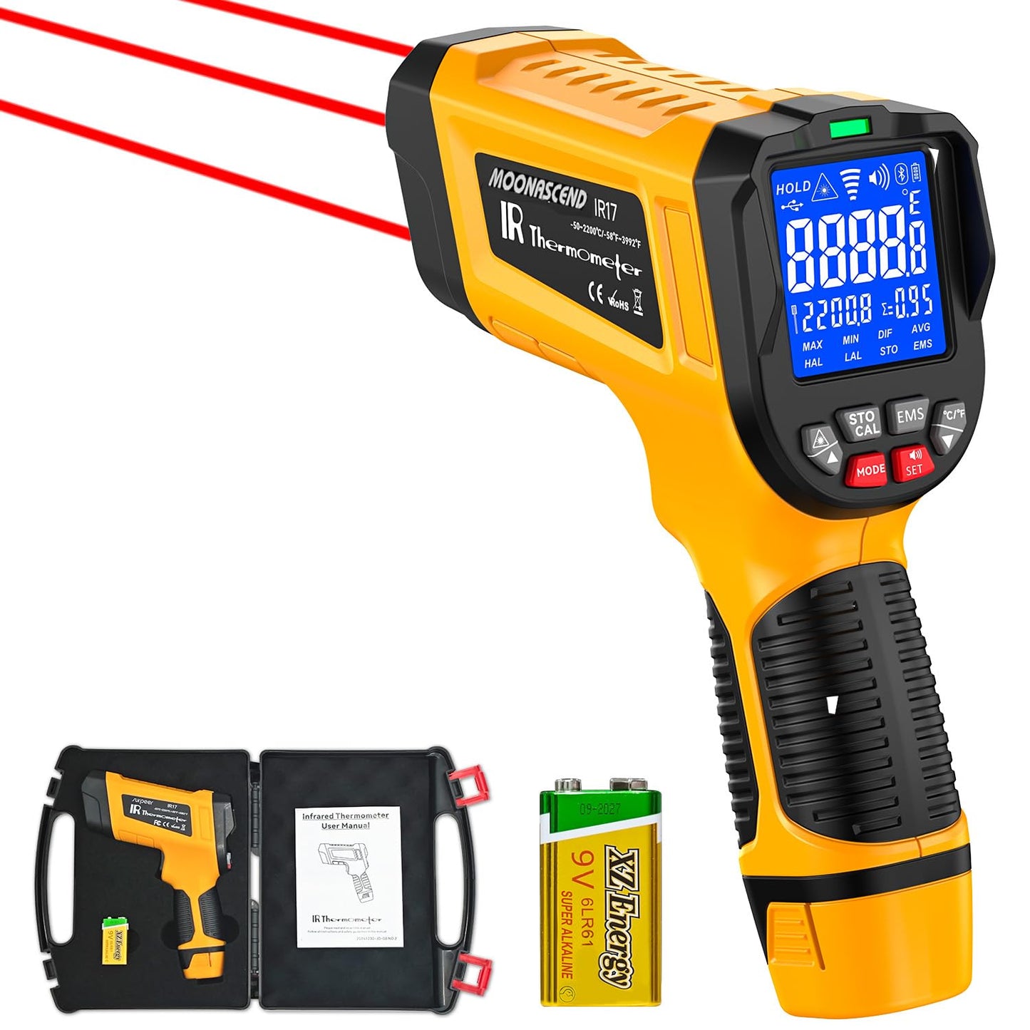 50:1 Infrared Thermometer Gun, -58°F to 2732°F Non-Contact Laser Temperature Gun for Cooking, Pizza Oven, Reptile, Griddle, Digital Heat Gun for HVAC and Industrial Use.