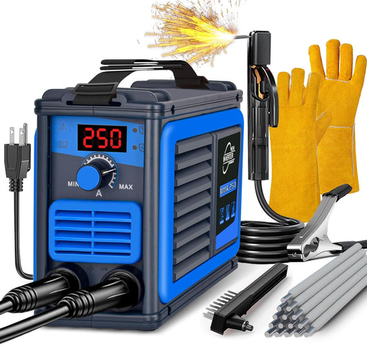 Stick Welder,Portable Welder Machine 110V IGBT Digital Display LCD Upgraded MMA-250A Welding Machine,Hot Start Arc Force Anti-stick Mini Welde (Blue)