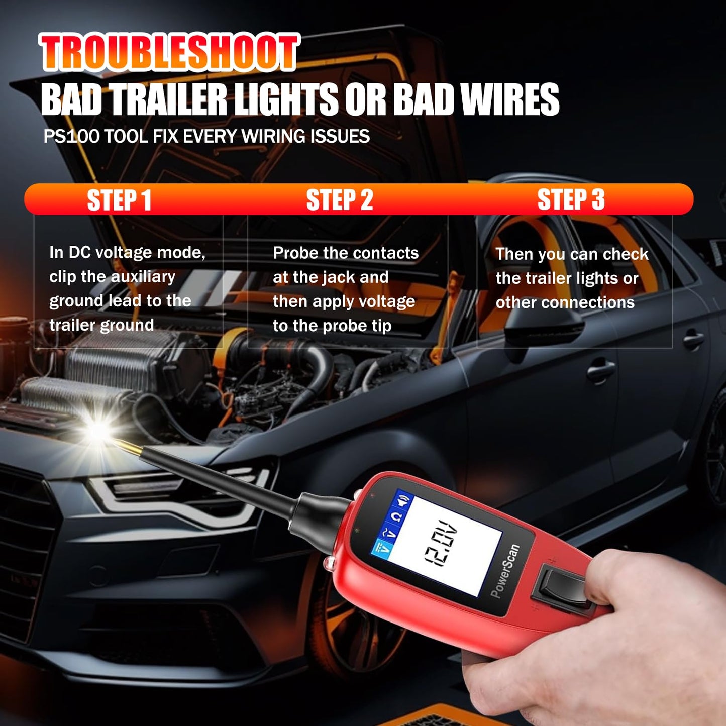 Autel PowerScan PS100 Power Circuit Probe Scan Tool Automotive Circuit Tester, Read AC DC Resistance 12-24V Electrical Short/Open Circuit Finder, Relay Tester with 20ft Extension Cable