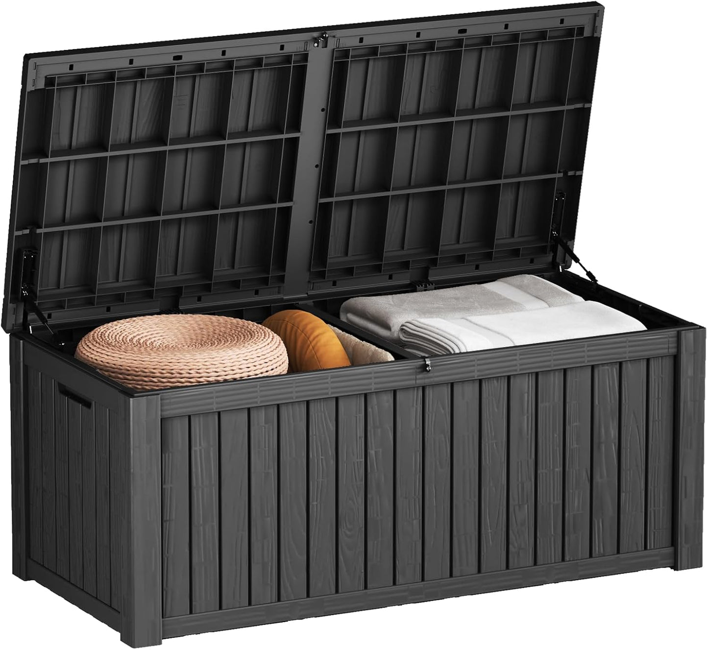 320 Gallon Outdoor Storage Box Waterproof Lockable Resin Deck Box Large, Patio Storage Bin for Pool Accessories Cushion Furniture, Garden Tools, UV-Resistant Outside Delivery Black