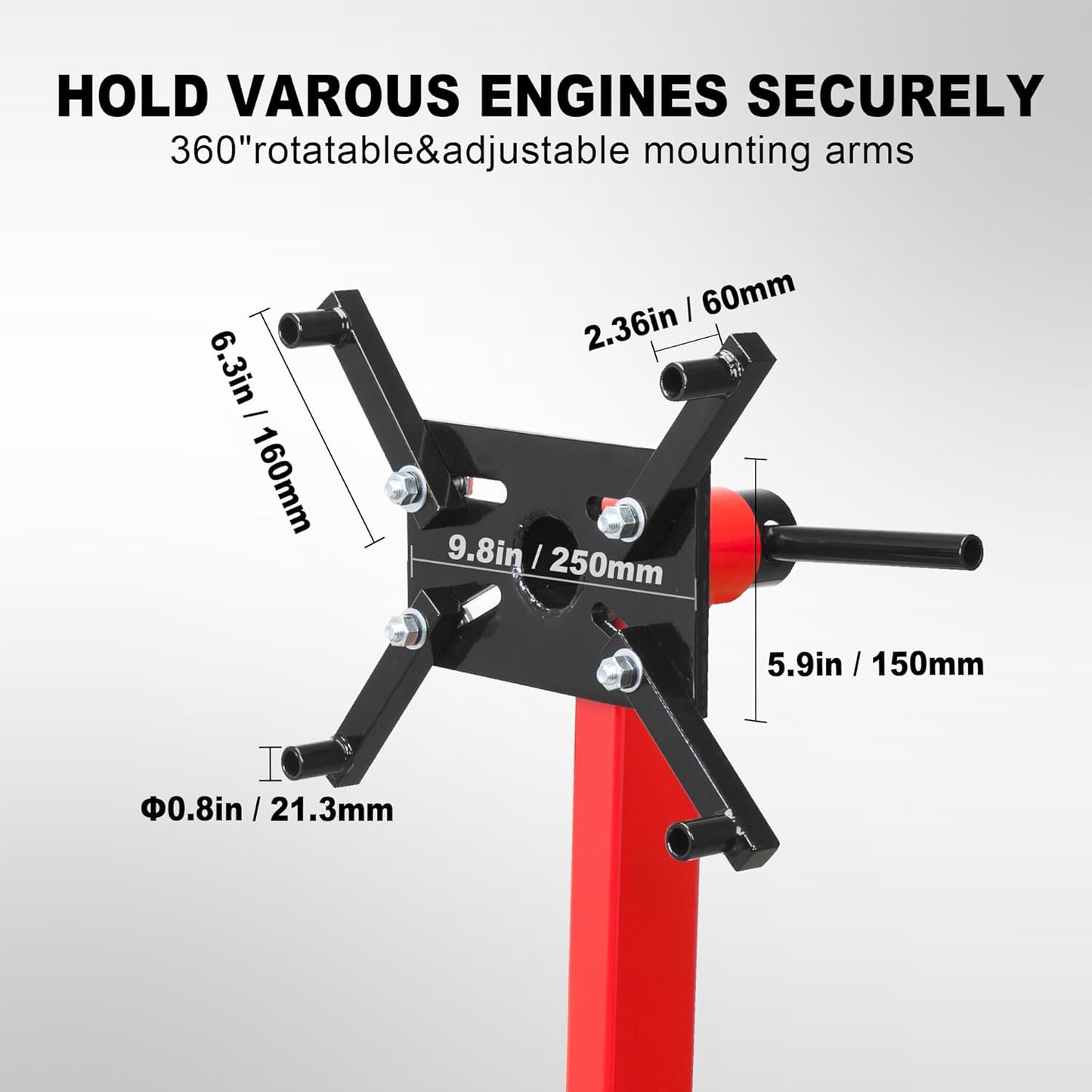 BIG RED T23401-1 Torin Engine Stand: Steel Rotating Engine Lift Stand with 4 Adjustable Arms and 360 Degree Rotating Head, 3/8 Ton (750 lb) Capacity - Red