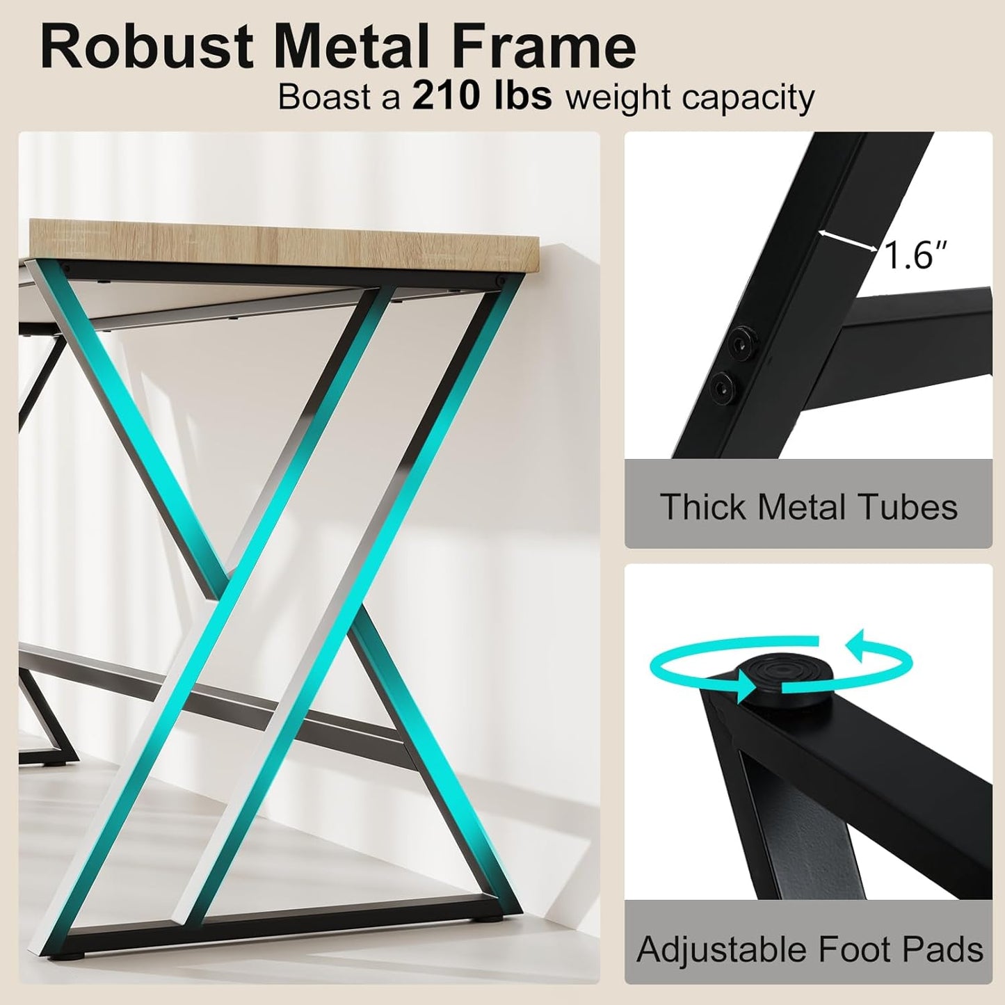 Tangkula 59" Computer Desk, Home Office Desk with Heavy-Duty Metal Frame & Crossbar, Executive PC Workstation, 5 FT Conference Room Table, Rectangular Meeting Table (Grey,1)