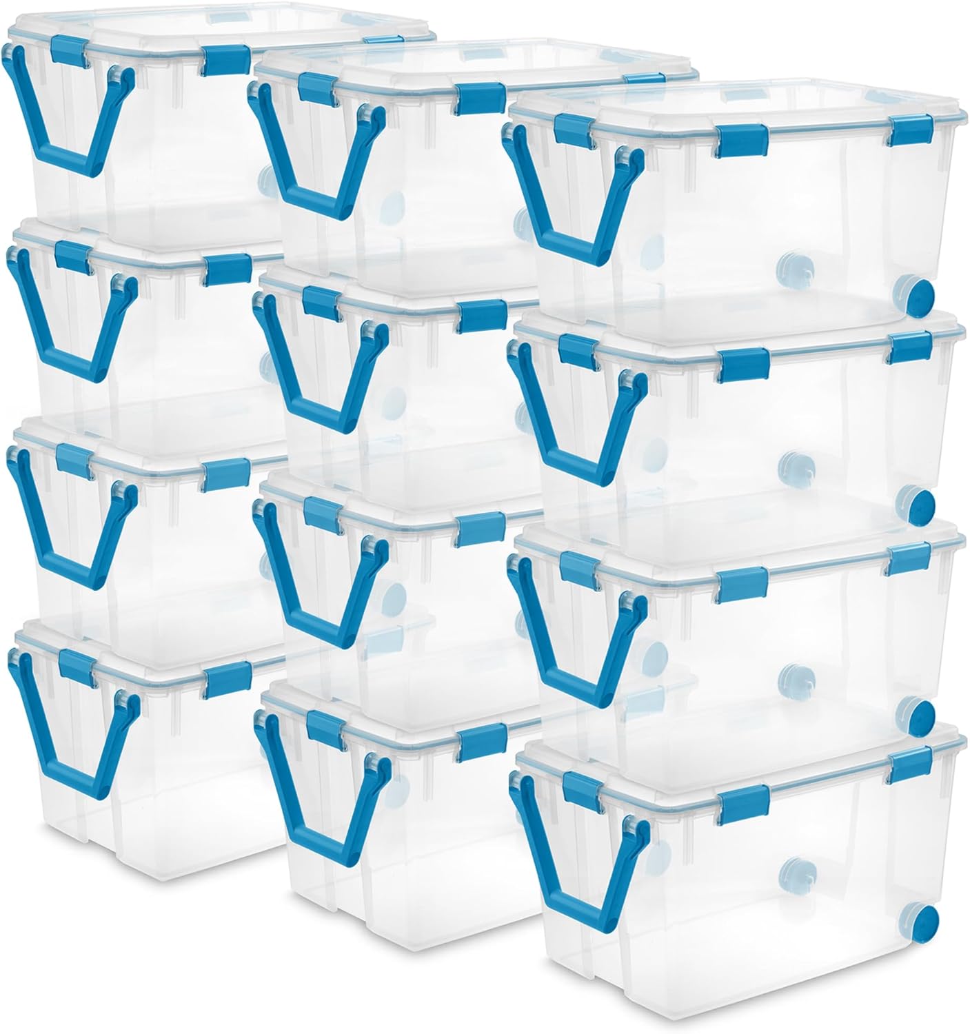 Sterilite 12-Pack Gasket Box, Weather-Resistant Storage Bins with Latching Lids, 54 Quart - Heavy-Duty Organizing Containers for Closet, Bathroom, and Office