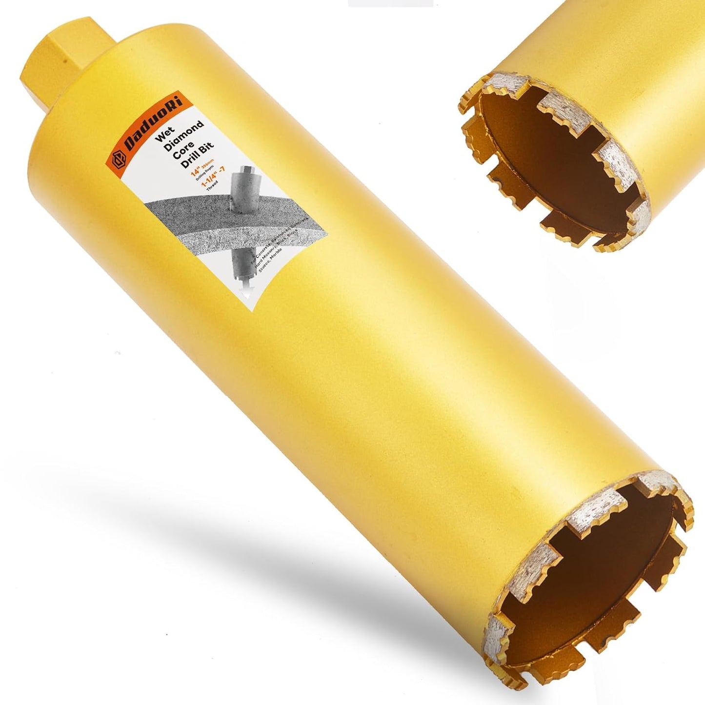 8 Inch Wet Core Drill Bit, 8" Core Bits for Concrete, 1-1/4"-7 Thread, 14" Drilling Depth Diamond Core Drill for Concrete with Rebar, Masonry, Brick Block,Cement, Stucco, Stone (203mm)
