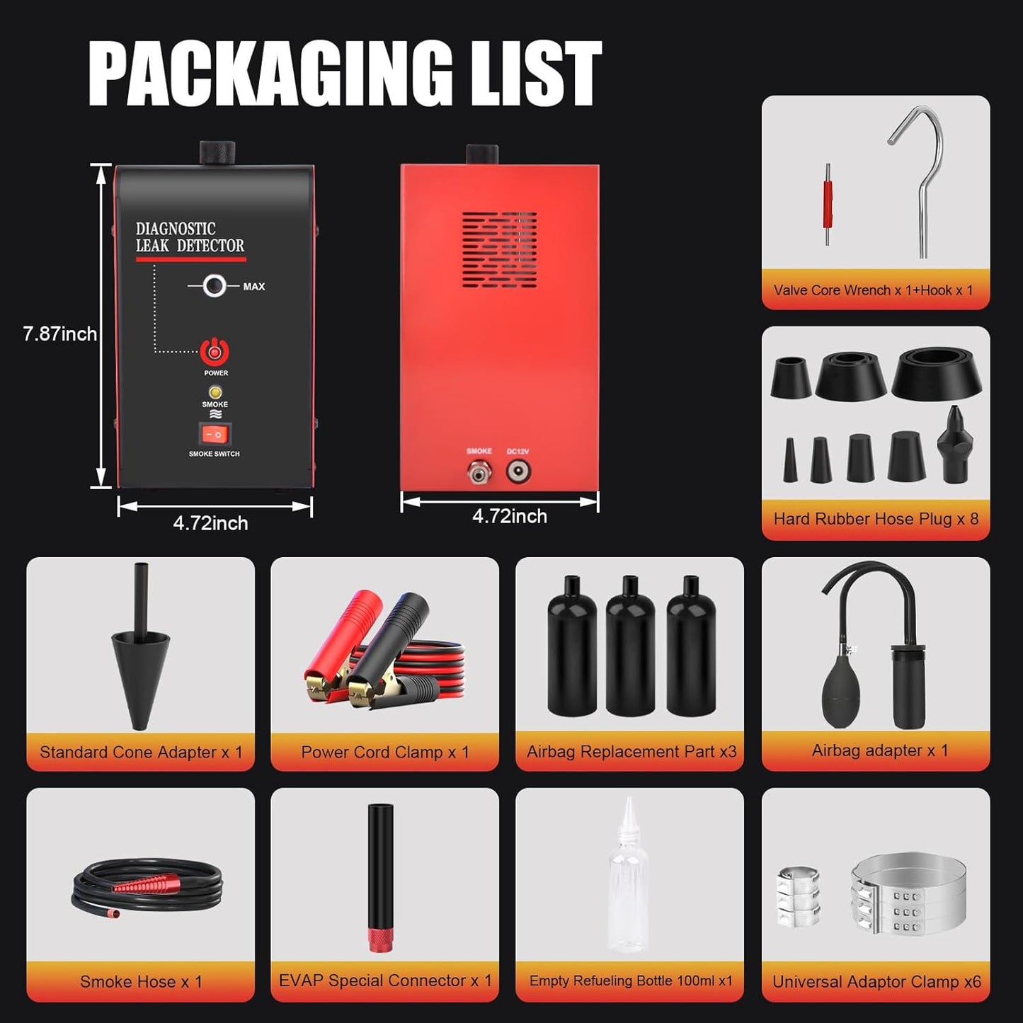 Smoke Machine Automotive, 12V DC Car Smoke Leak Tester With Built-In Air Pump, 100ML Smoke Tester Automotive, EVAP Smoke Machine Leak Tester, Automotive Smoke Machine Leak Detecto/Oil-Excluded (Red)