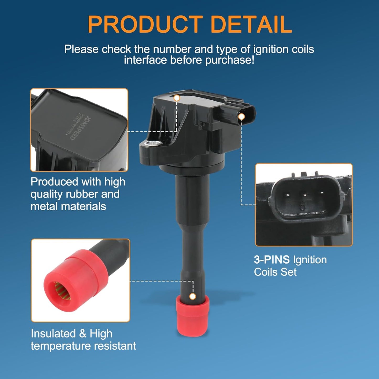 Set of 4 Ignition Coil Pack Compatible with 2003-2010 Honda Civic Hybrid L4 1.3L Replace# UF374, 30521PWA003, 30521PWAS01