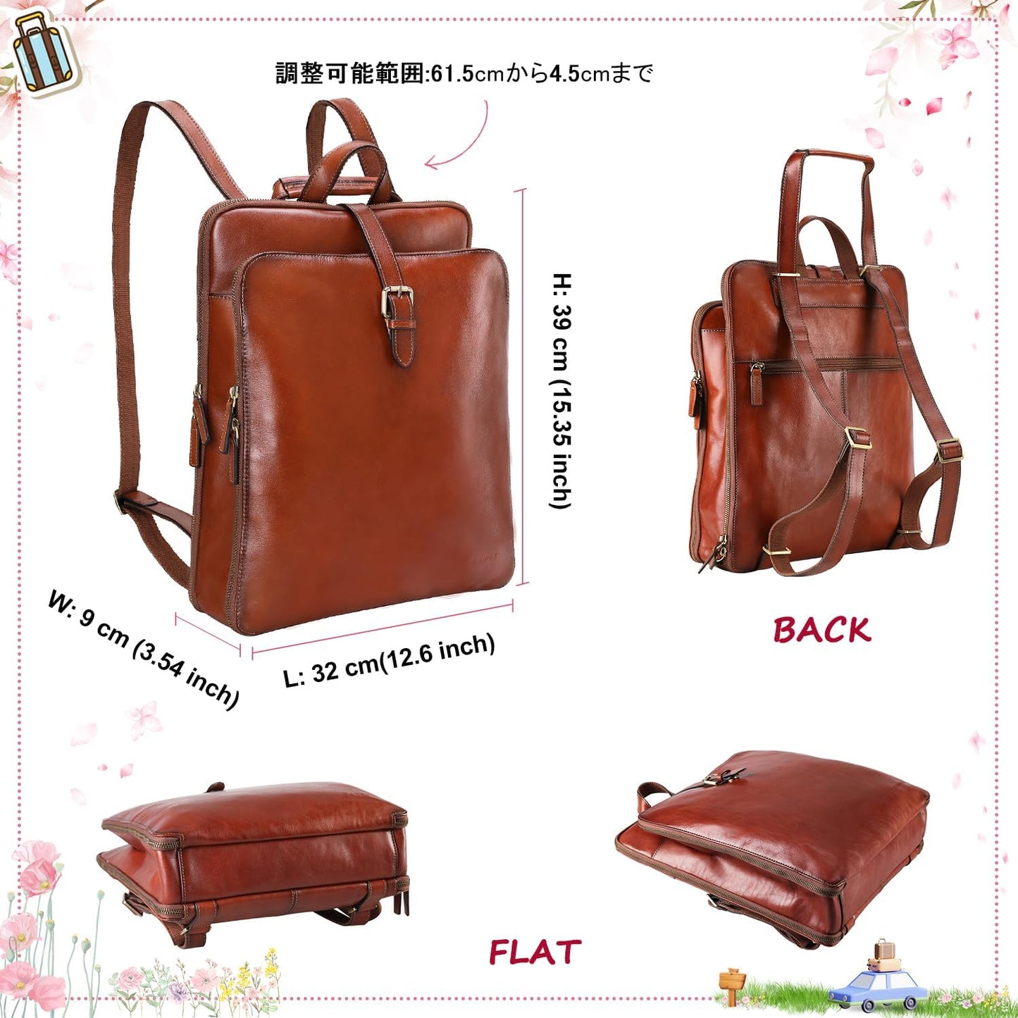 Banuce Full Grain Italian Leather Backpack Purse for Women Convertible 14 Inch Laptop Backpack for Work Travel Backpack with Luggage Strap Adjustable Strap Red Brown