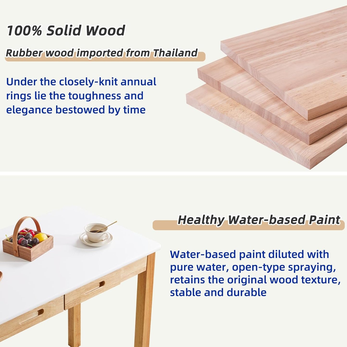 Small Computer Desk Table, Wood Writing Desk with Drawers and Hooks, 39x22x30inch Work Study Table, Wooden Dining Table White + Natural Wood Legs YD-WD02WN