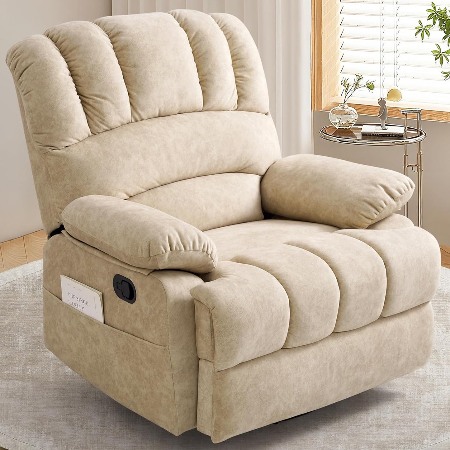 40" Oversized Swivel Rocker Recliner Chair for Big and Tall,Manual Glider Lazy Rocking Chairs for Living Room,Extra Wide Seat,High Back,Large Footrest,360 Swivel(Gray)