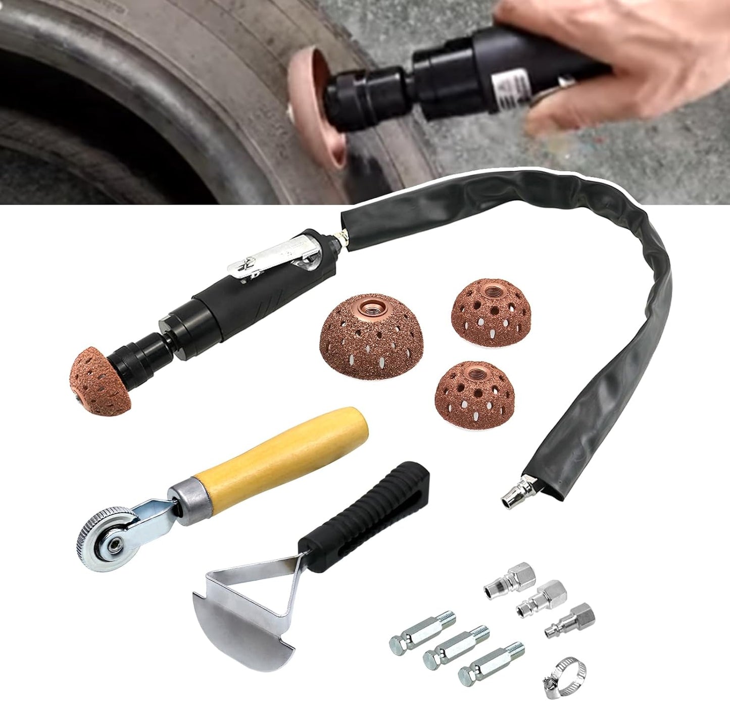 RYANSTAR RACING Tire Repair Set Includes 2500rpm Low Speed Air Tire Buffer Tire Patch Roller Tire Inner Liner Scrapper 3Pcs Tungsten Steel Buffing Wheel 42mm 55mm