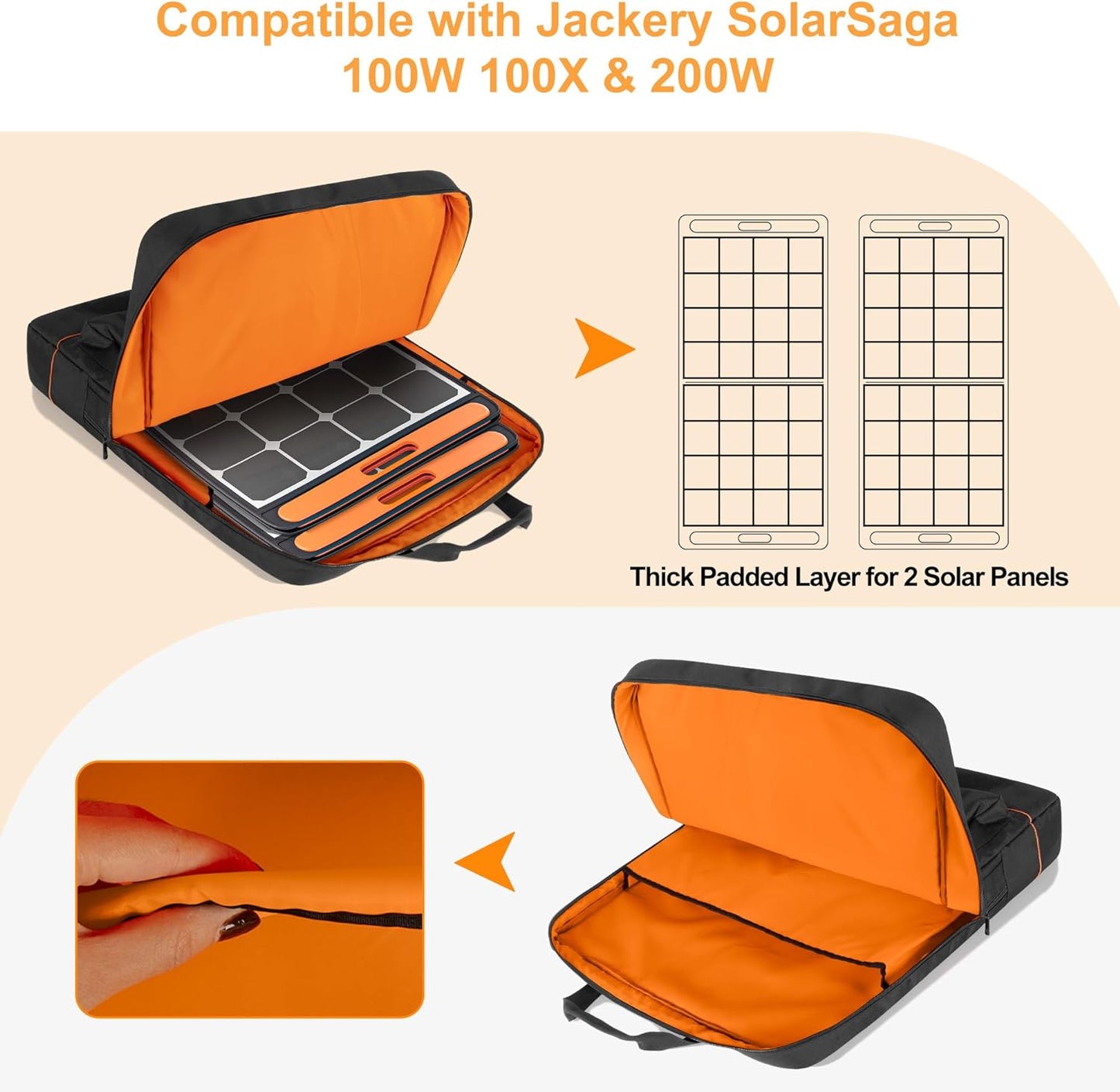 Solar Panel Storage Bag with Bright Lining, Travel Carrying Case Compatible with Jackery SolarSaga 100W, Padded Carrier with Multi Pockets & Shoulder Strap
