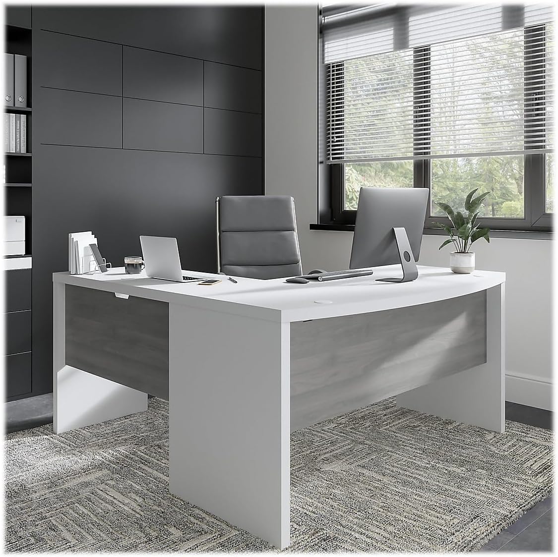 Bush Business Furniture Echo L Shaped Bow Front Office Desk in Pure White and Modern Gray, Modern Computer Table for Home or Professional Workspace