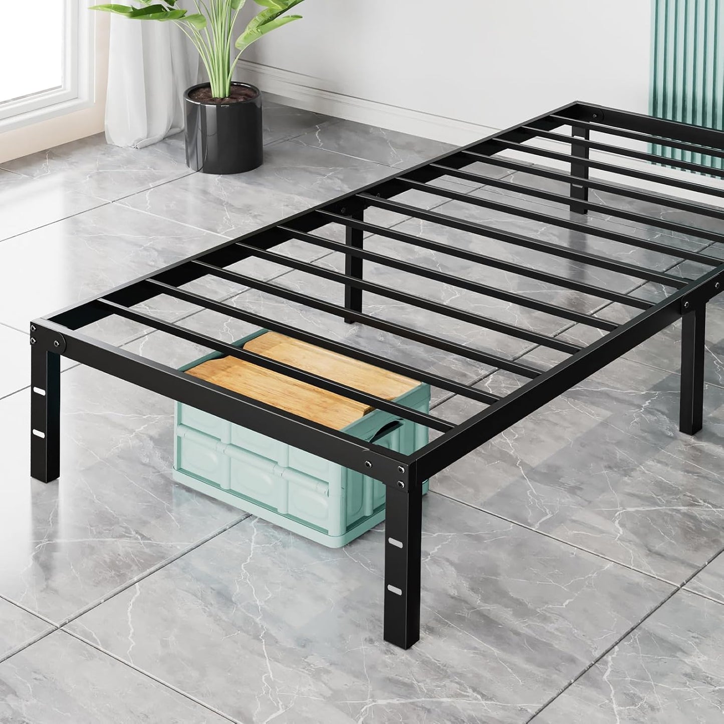 Sweetcrispy Queen Bed Frame - Heavy Duty Metal Platform Bed Frames Queen Size with Storage Space Under Frame, No Box Spring Needed, 14 Inches, Sturdy Steel Slat Support