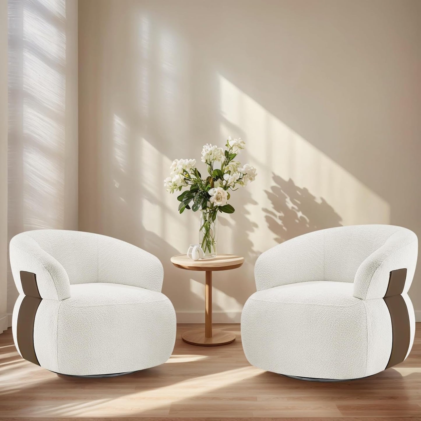 Swivel Barrel Accent Chairs-Modern Round Club Arm Chair Upholstered Living Room Armchair, Single Sofa Seating Bedroom Side Reading Seat for Living Roon Office (Beige,1 Pack)