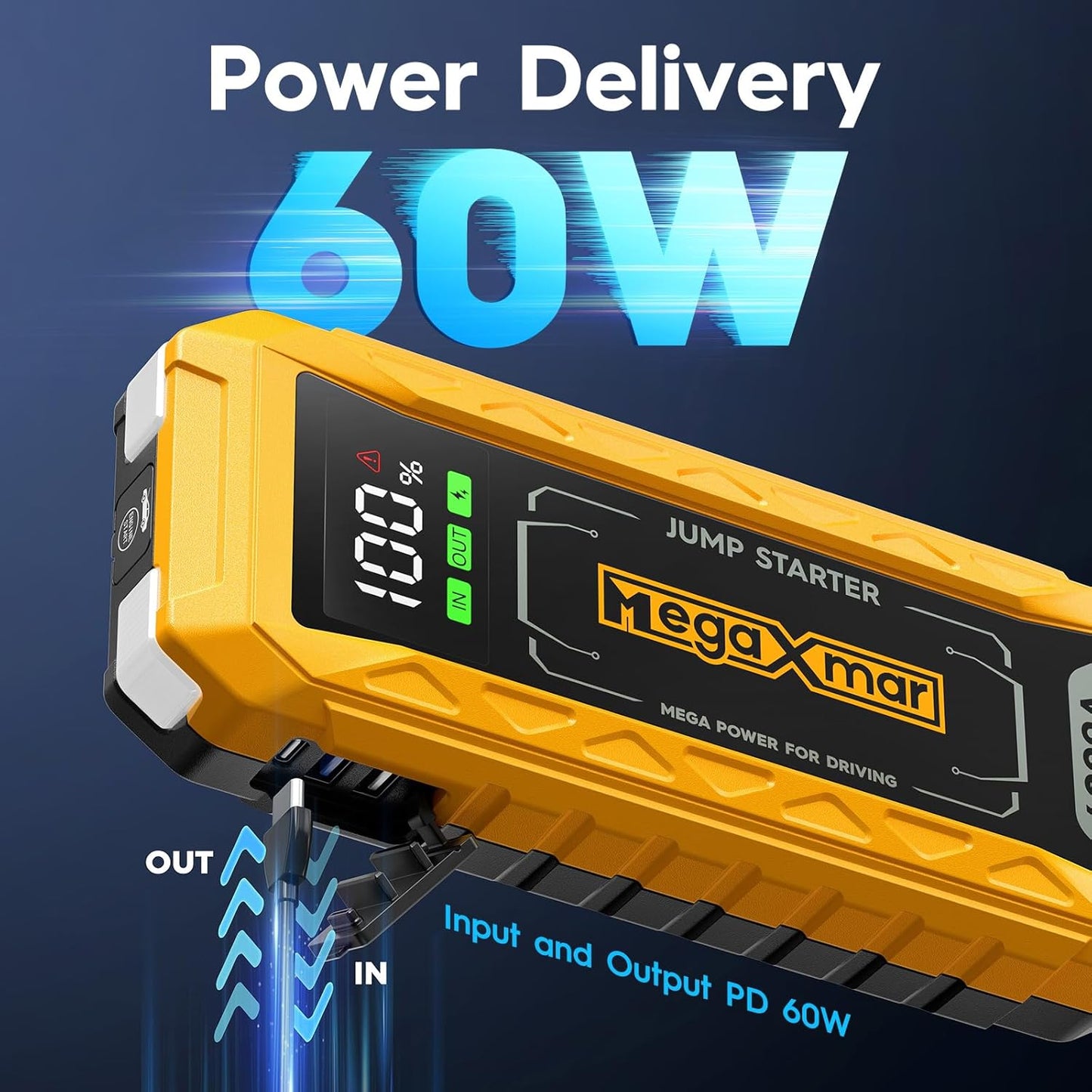 60w PD Battery Jump Starter 27000mAh 4000A, All Gas, 10L Diesel Engine, 12V car Battery Portable Jumper Box, Type C Booster Car Jumper Cable Pack